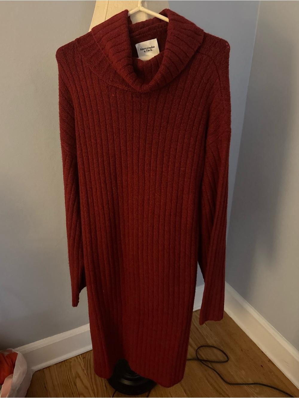 Abercrombie & Fitch Women's Ribbed Cowl Neck Sweater Dress - Burgundy